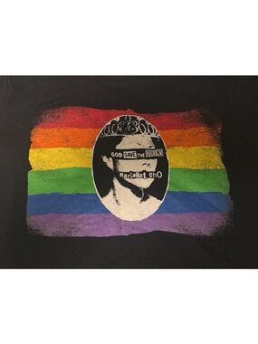 Margaret Cho T-Shirt Men Medium Cotton God Save the Queens Rainbow Black M